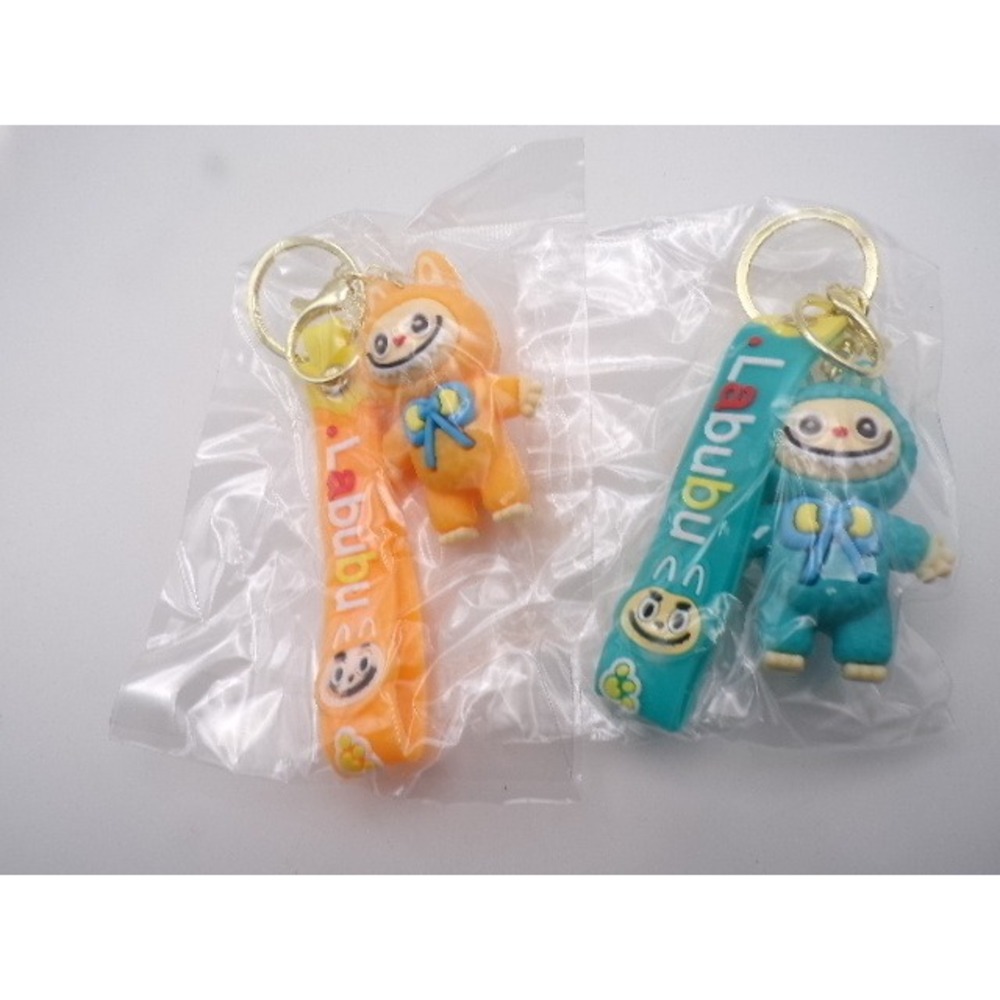 Labubu Monster Keychain Set 2pc Orange Teal Blue Wristlet Strap Bag Charm New‎